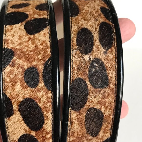 Vtg Calvin Klein Brown Black Leather Belt Womens Size M Cow Fur Spots Cowgirl - Picture 7 of 16